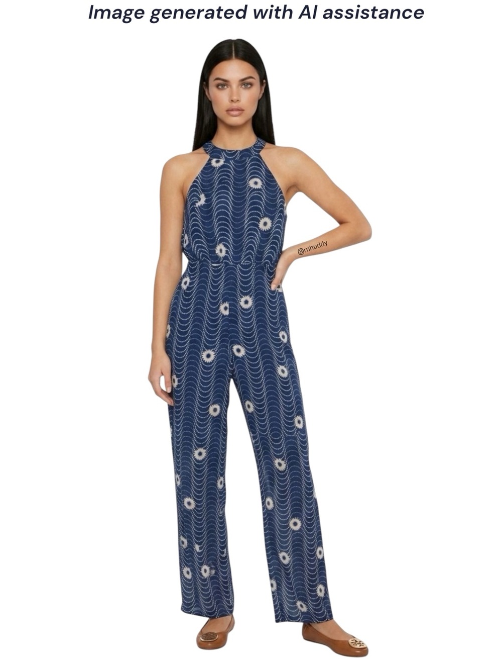 NWT Versona size 12 navy floral wide leg halter jumpsuit